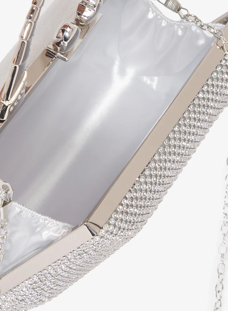Khizana Silver rhinestone detailed sparkly metallic top handle bag for Women | Best Price UAE